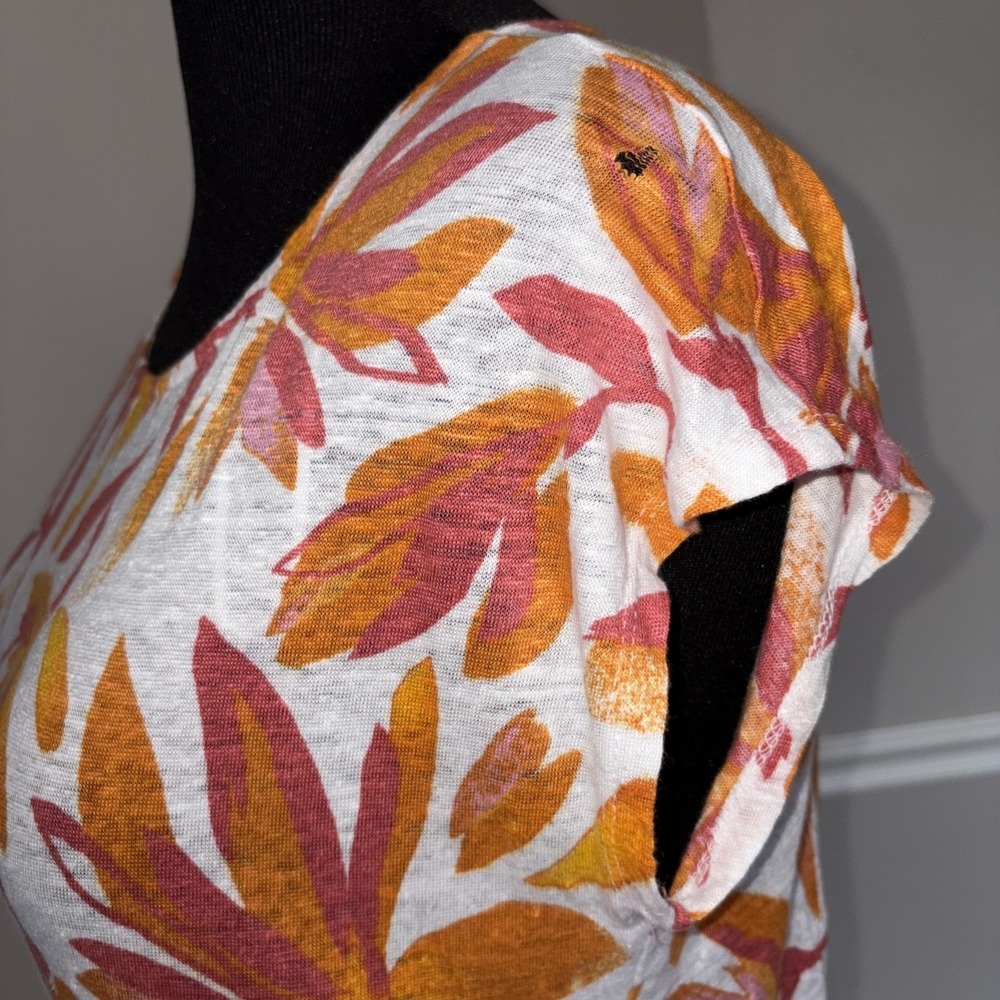 Cynthia Rowley Boho Top Women's Size L Orange Linen Floral Short Sleeve Tunic - Picture 7 of 12
